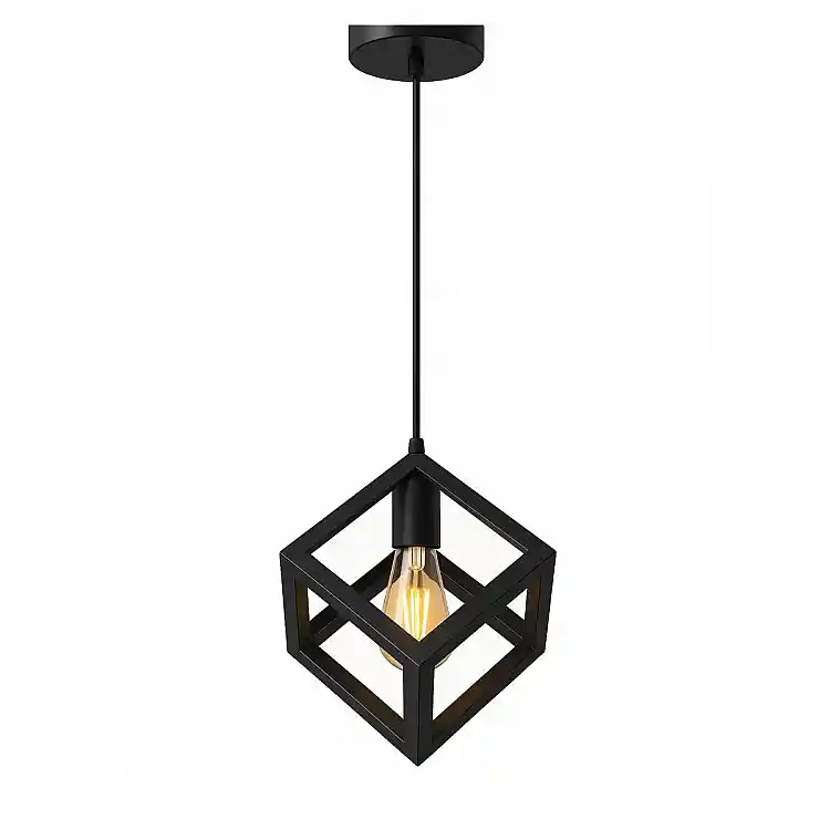 VenCore Cube 6089-10002 - Φωτιστικό Οροφής Μονόφωτο Κρεμαστό Μαύρο Μεταλλικό - Μοντέρνο Σχέδιο με Βάση-Ντουί 1xE27