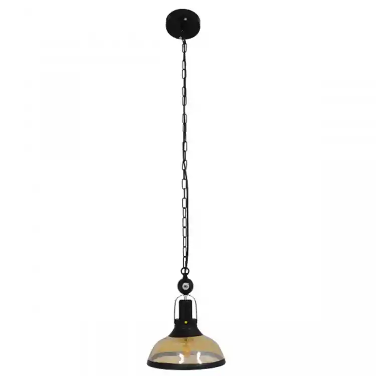 VenCore Billiardo I 6089-10040 - Φωτιστικό Οροφής Μονόφωτο Κρεμαστό Μαύρο Μεταλλικό και Μελί Γυαλί - Vintage Σχέδιο με Βάση-Ντουί 1xE27 - Φ25 x 29cm