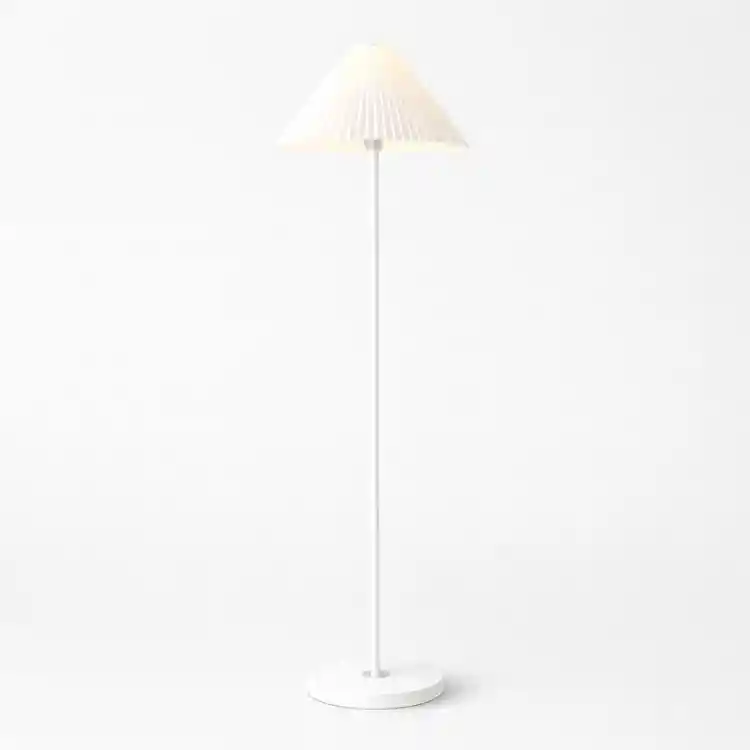 VenCore Velune White 6091-20012 - Μοντέρνο Επιδαπέδιο Φωτιστικό Μονόφωτο Λευκό Αλουμίνιο και Μπέζ Καπέλο με Βάση-Ντουί 1xE27 - Φ35 x Υ150cm