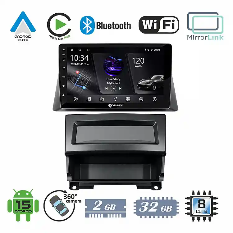 VenCore 3236-10006-0142B - Οθόνη Multimedia Android 15 10.1" PX5S Octa-Core 2GB/32GB IPS με Πρόσοψη, CarPlay, Android Auto και Υποστήριξη Κάμερας 360° για Honda Accord 2002-2021 – Μαύρη