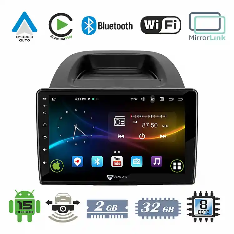 VenCore 3236-10008-0279B - Οθόνη Multimedia Android 15 10.1" 9109A MTK6762 Octa-Core 2GB/32GB IPS με Πρόσοψη, CarPlay, Android Auto και Υποστήριξη Κάμερας Οπισθοπορείας AHD για Ford Ecosport 2018-2020 – Μαύρη