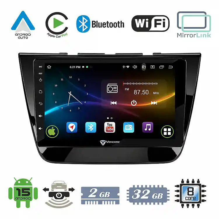 VenCore 3236-10008-0189B - Οθόνη Multimedia Android 15 10.1" 9109A MTK6762 Octa-Core 2GB/32GB IPS με Πρόσοψη, CarPlay, Android Auto και Υποστήριξη Κάμερας Οπισθοπορείας AHD για MG ZS 2017-2026 – Μαύρη