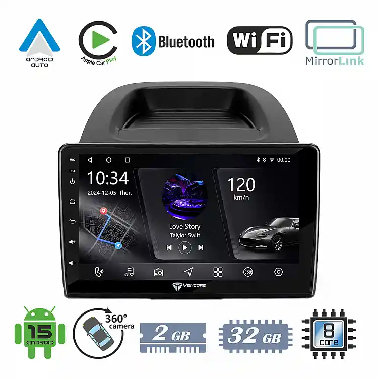 VenCore 3236-10006-0279B - Οθόνη Multimedia Android 15 10.1" PX5S Octa-Core 2GB/32GB IPS με Πρόσοψη, CarPlay, Android Auto και Υποστήριξη Κάμερας 360° για Ford Ecosport 2018-2020 – Μαύρη