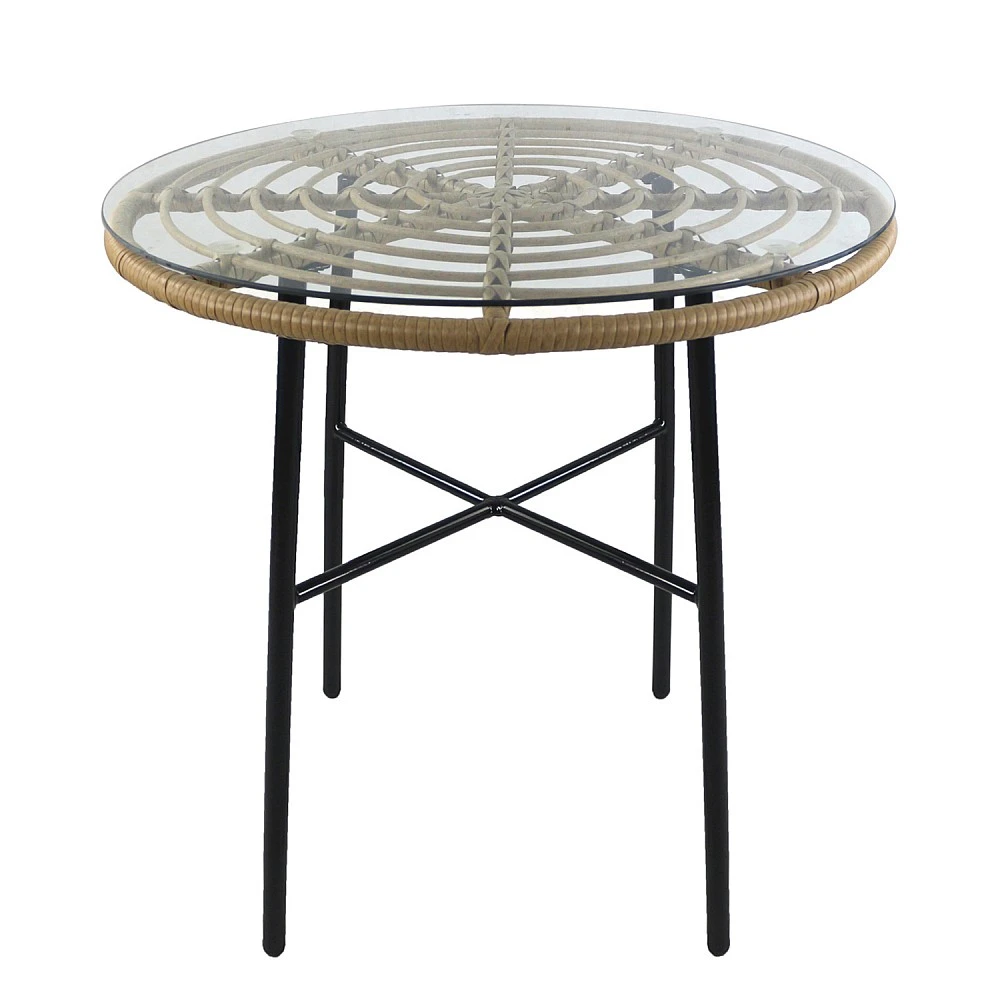 ArteLibre Τραπέζι Κήπου ArteLibre APPIUS Φυσικό/Μαύρο Μέταλλο/Rattan/Γυαλί 70x70x74cm - 14510041 - inde.gr