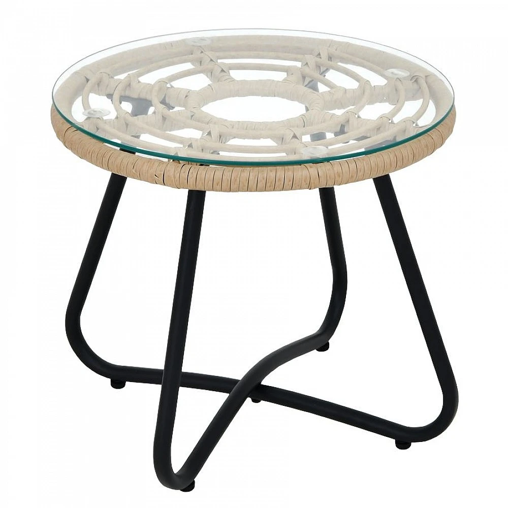 ArteLibre Τραπέζι Κήπου ArteLibre HOWARD Φυσικό/Μαύρο Μέταλλο/Rattan Φ45x40cm - 14510013 - inde.gr