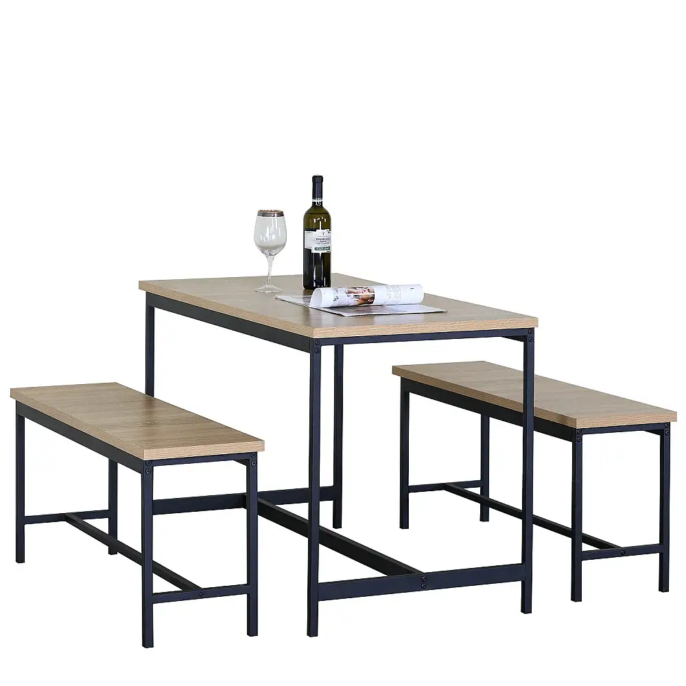 ArteLibre Σετ Τραπεζαρία (2+1) ArteLibre CARRISTON Δρυς/Μαύρο Μοριοσανίδα/Μέταλλο 110x60x75cm - 15340057 - inde.gr