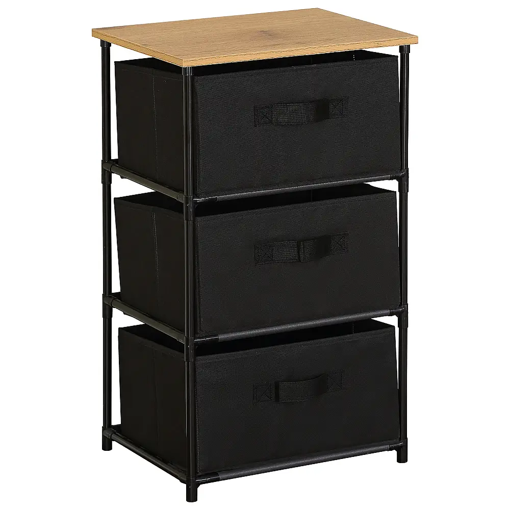 ArteLibre Συρταριέρα ArteLibre MIFUNE Με 3 Συρτάρια Μαύρο/Δρυς Μέταλλο/Non-Woven/Μοριοσανίδα 40x30x68cm - 15340074 - inde.gr