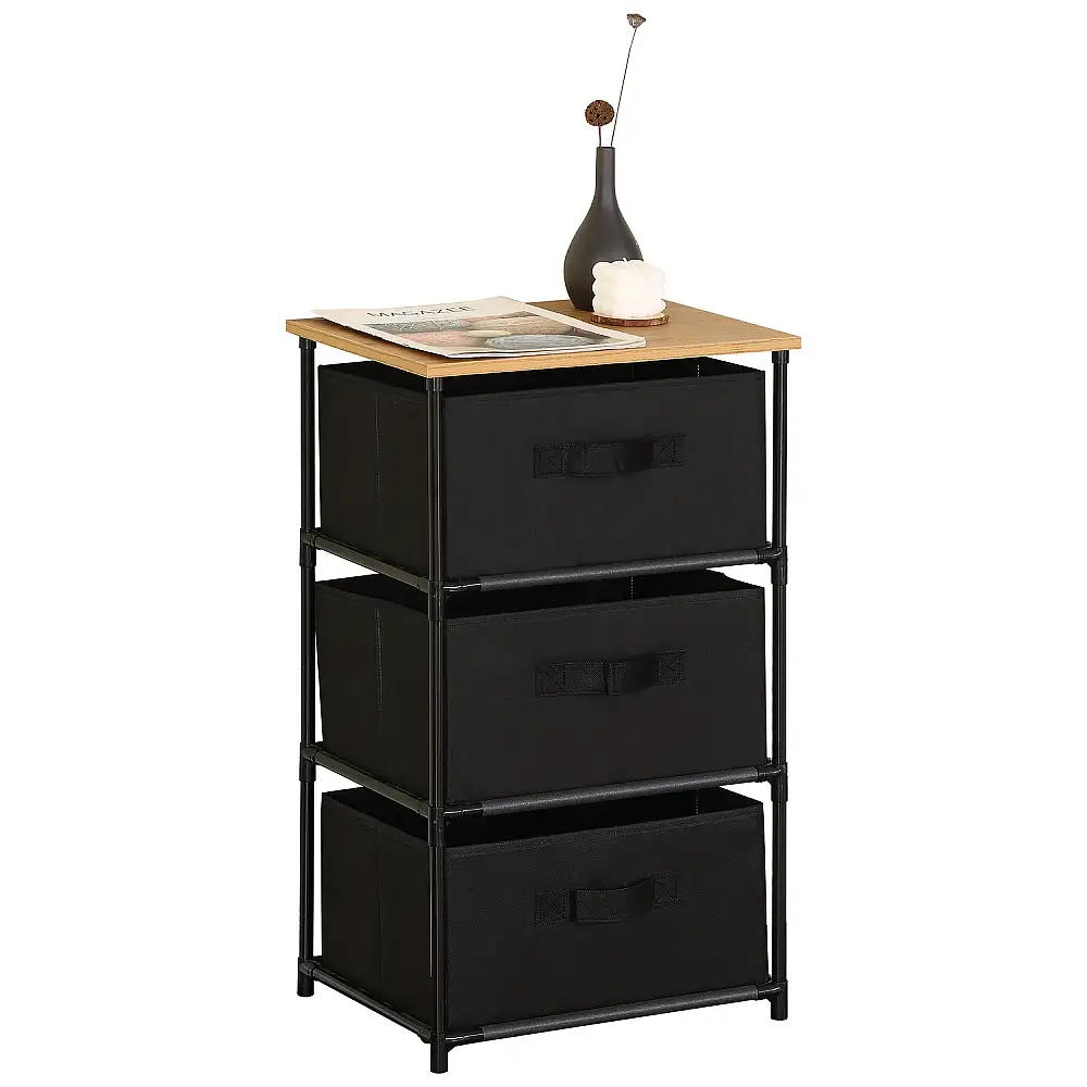 ArteLibre Συρταριέρα ArteLibre MIFUNE Με 3 Συρτάρια Μαύρο/Δρυς Μέταλλο/Non-Woven/Μοριοσανίδα 40x30x68cm - 15340074 - inde.gr