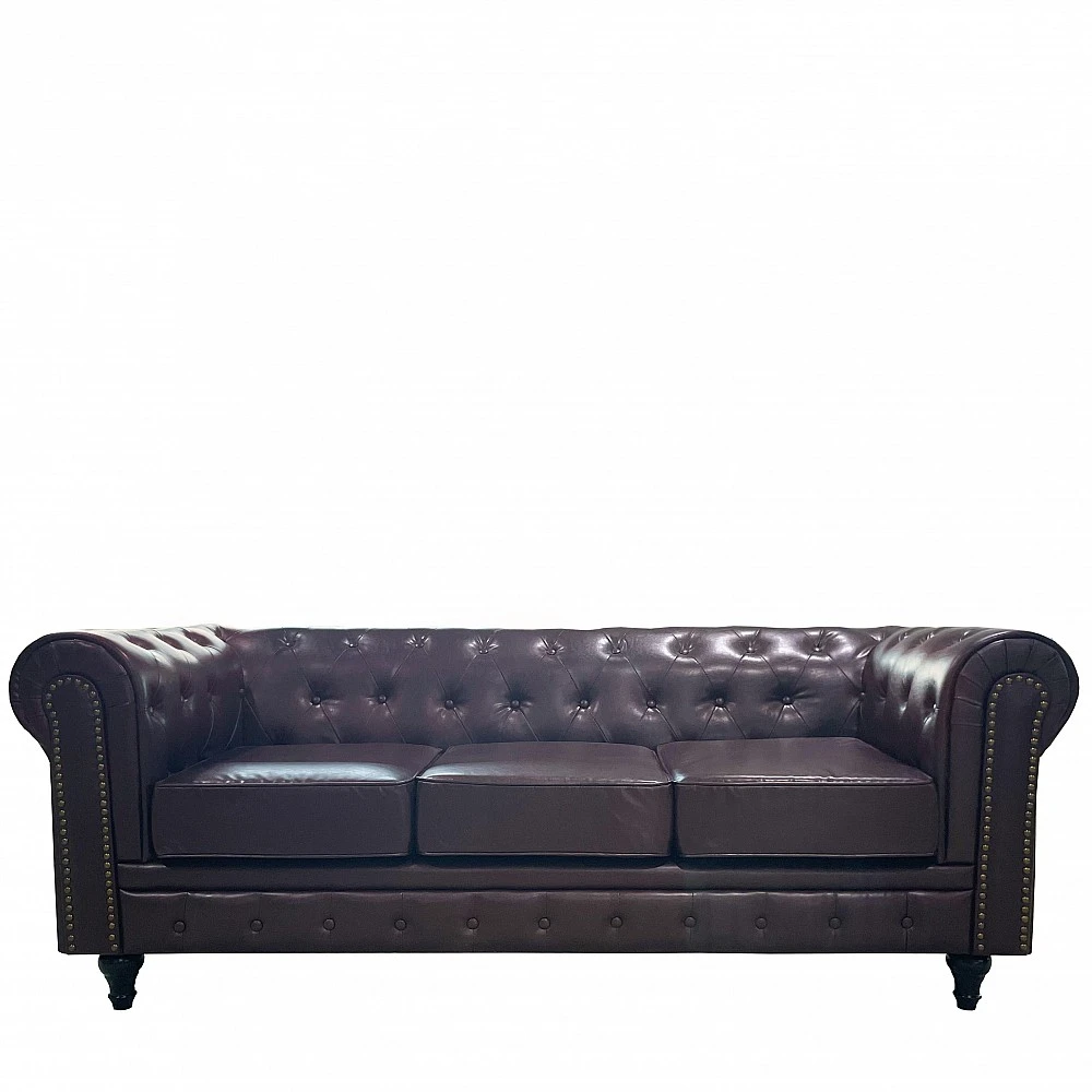 ArteLibre Καναπές Τριθέσιος ArteLibre AVERY Σκούρο Καφέ PU 208x90x73cm - 14290072 - inde.gr