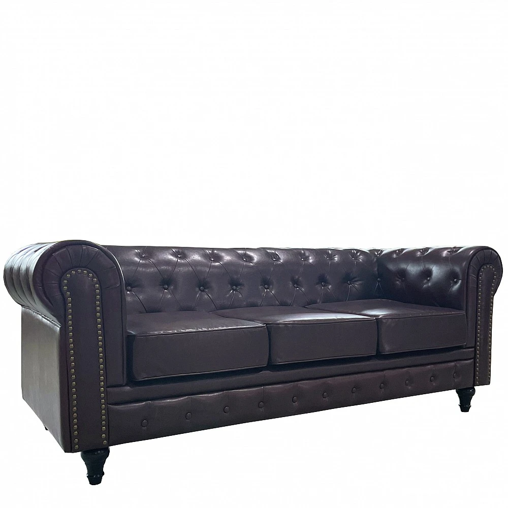 ArteLibre Καναπές Τριθέσιος ArteLibre AVERY Σκούρο Καφέ PU 208x90x73cm - 14290072 - inde.gr