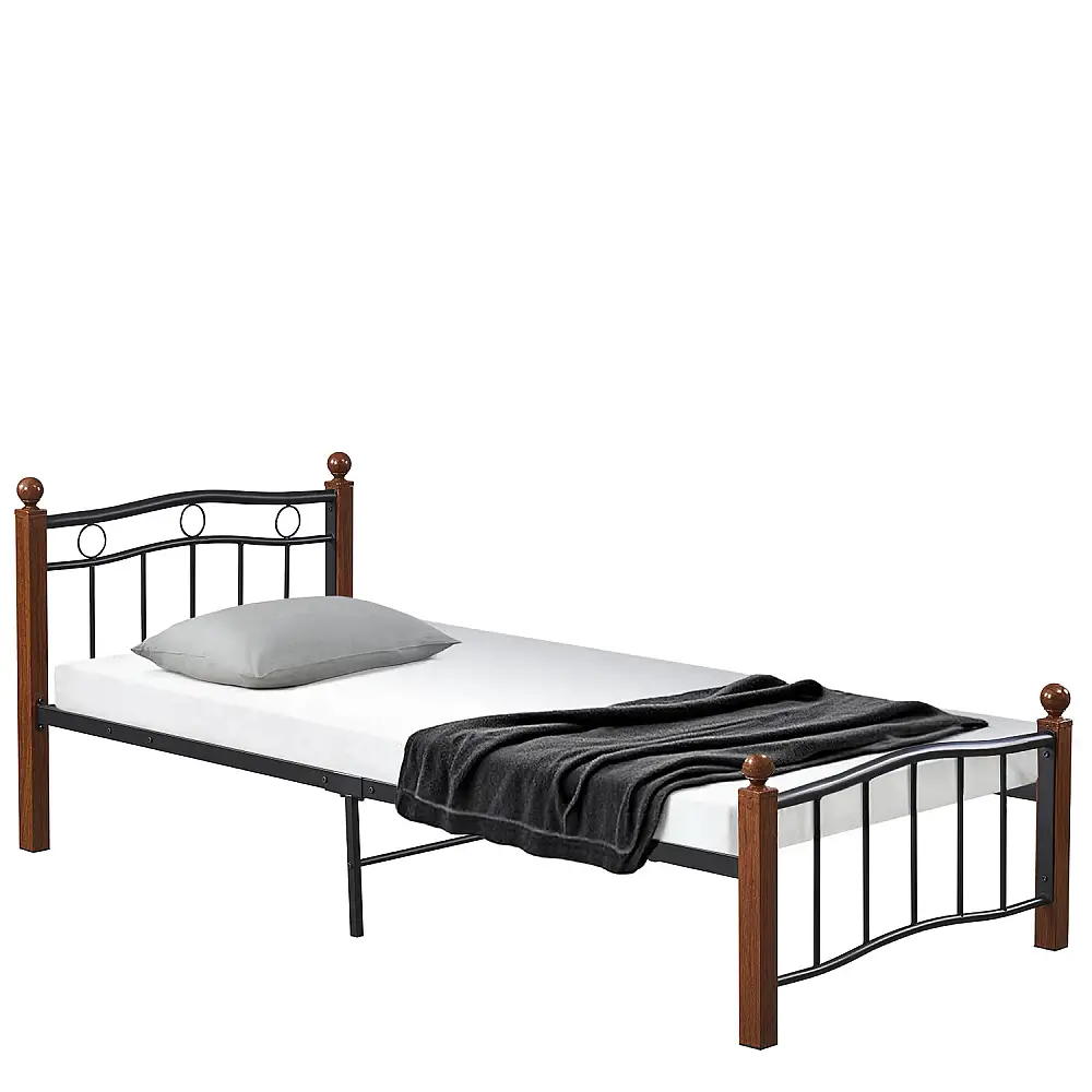 ArteLibre Κρεβάτι Μονό ArteLibre ARROWHEAD Μαύρο/Καρυδί Μέταλλο Για Στρώμα 90x200cm - 14920039 - inde.gr