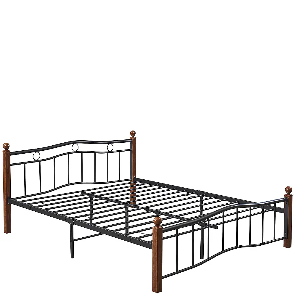 ArteLibre Κρεβάτι Διπλό ArteLibre ARROWHEAD Μαύρο/Καρυδί Μέταλλο Για Στρώμα 150x200cm - 14920041 - inde.gr