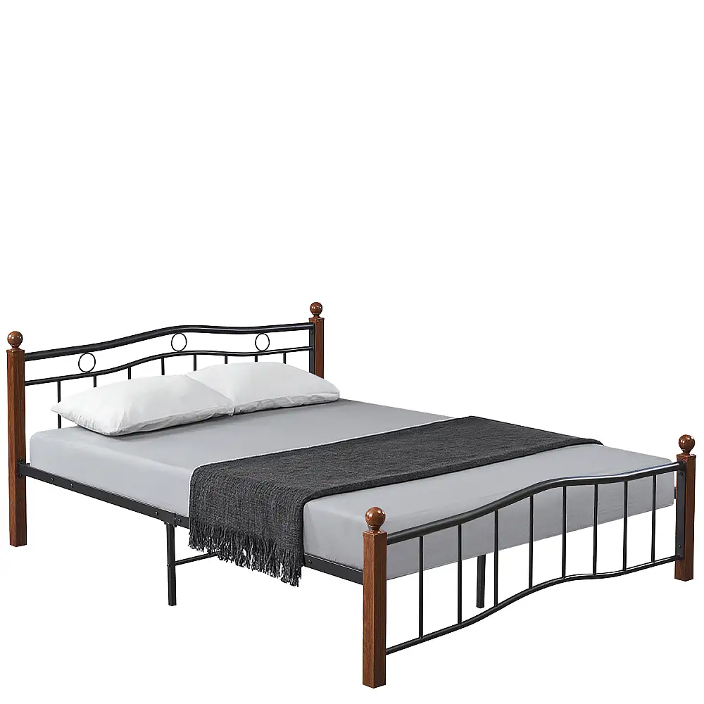 ArteLibre Κρεβάτι Διπλό ArteLibre ARROWHEAD Μαύρο/Καρυδί Μέταλλο Για Στρώμα 150x200cm - 14920041 - inde.gr