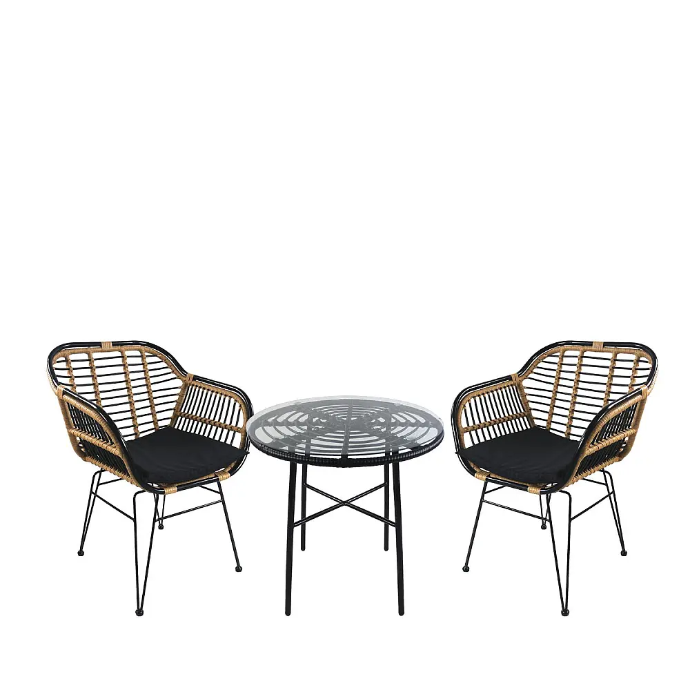 ArteLibre Σετ Τραπεζαρία Κήπου ArteLibre APPIUS Μαύρο Μέταλλο/Rattan/Γυαλί Με 2 Καρέκλες 14990370 - 14990370 - inde.gr