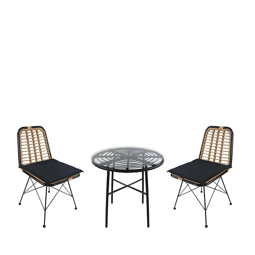 ArteLibre Σετ Τραπεζαρία Κήπου ArteLibre APPIUS Μαύρο Μέταλλο/Rattan/Γυαλί Με 2 Καρέκλες 14990376 - 14990376 - inde.gr