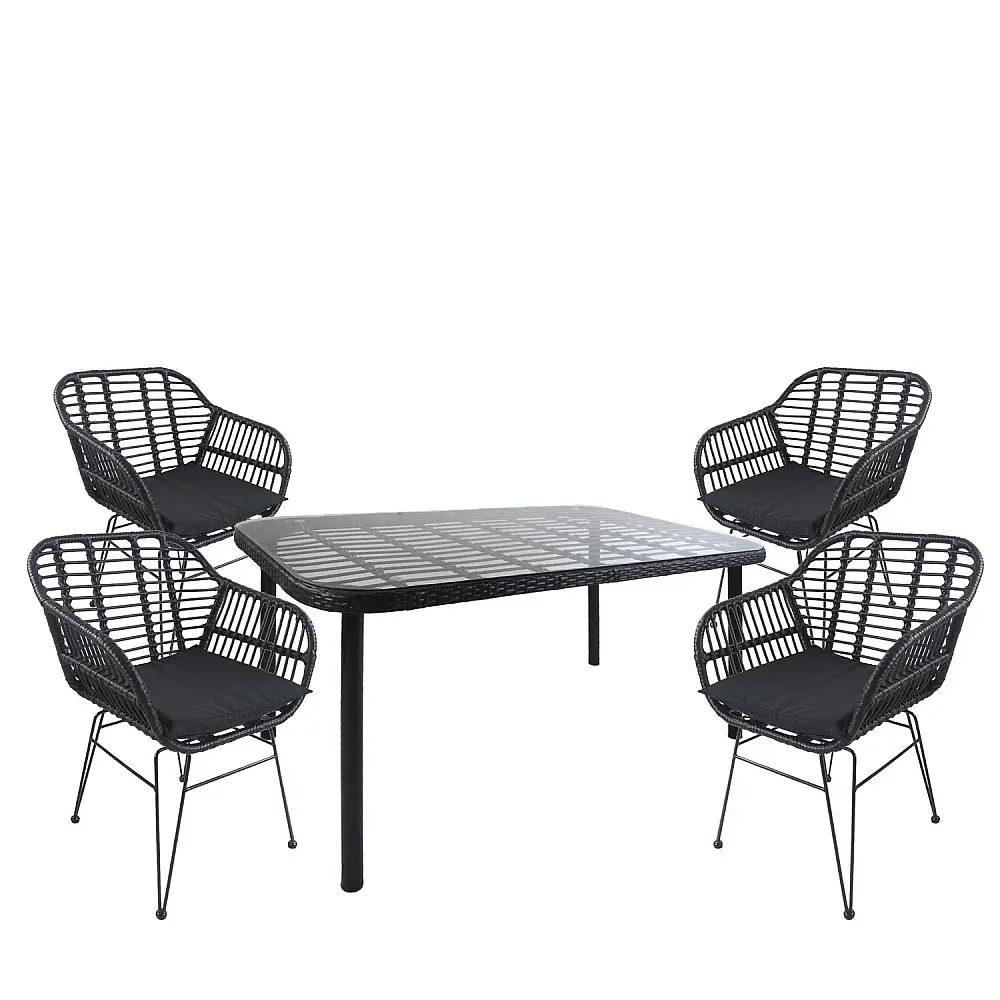 ArteLibre Σετ Τραπεζαρία Κήπου ArteLibre AMPLAS Μαύρο Μέταλλο/Rattan/Γυαλί Με 4 Καρέκλες 14990377 - 14990377 - inde.gr
