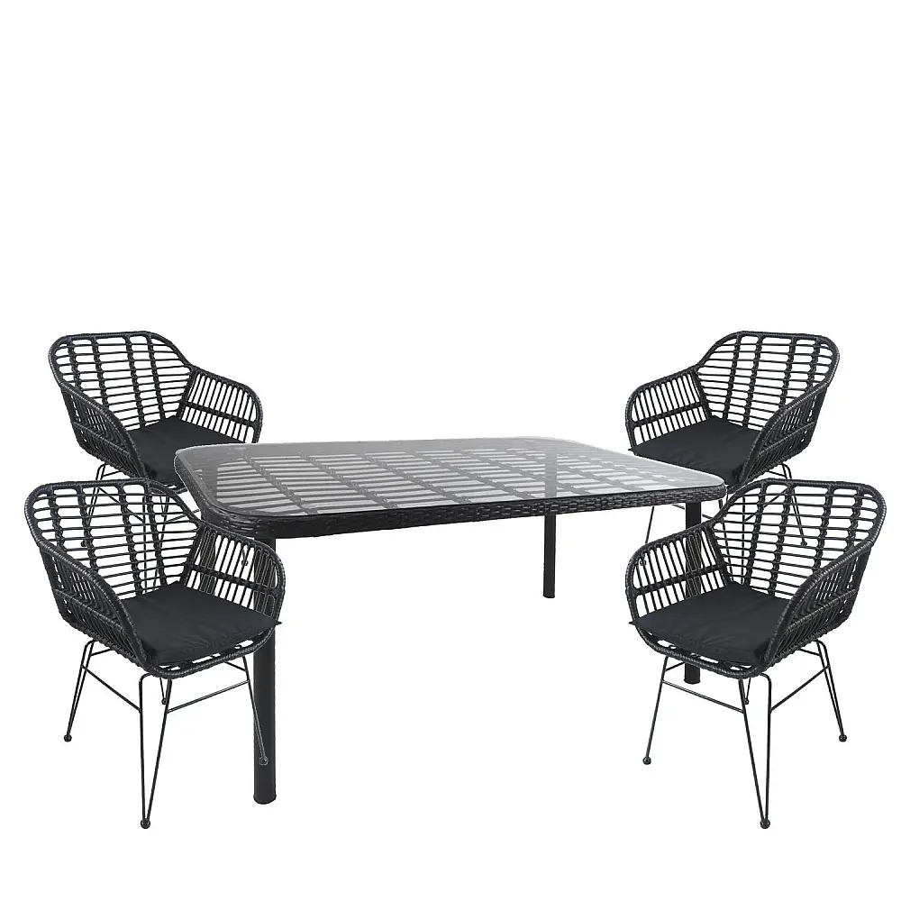 ArteLibre Σετ Τραπεζαρία Κήπου ArteLibre AMPIUS Μαύρο Μέταλλο/Rattan/Γυαλί Με 4 Καρέκλες 14990379 - 14990379 - inde.gr