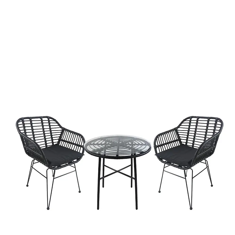 ArteLibre Σετ Τραπεζαρία Κήπου ArteLibre APPIUS Μαύρο Μέταλλο/Rattan/Γυαλί Με 2 Καρέκλες 14990382 - 14990382 - inde.gr