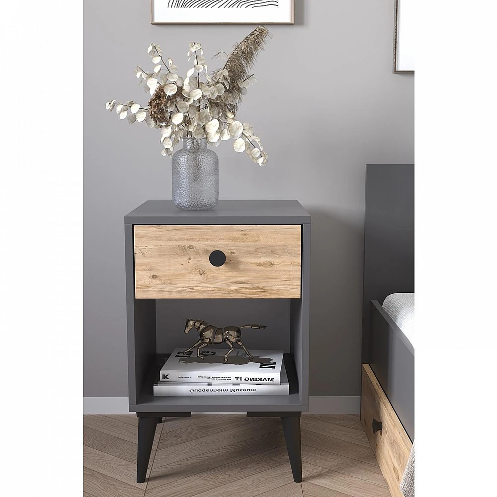ArteLibre Κομοδίνο ArteLibre AMARI Ανθρακί/Δρυς Μοριοσανίδα 43x43x67.5cm - 14870060 - inde.gr ArteLibre Κομοδίνο ArteLibre AMARI Ανθρακί/Δρυς Μοριοσανίδα 43x43x67.5cm - 14870060 - inde.gr