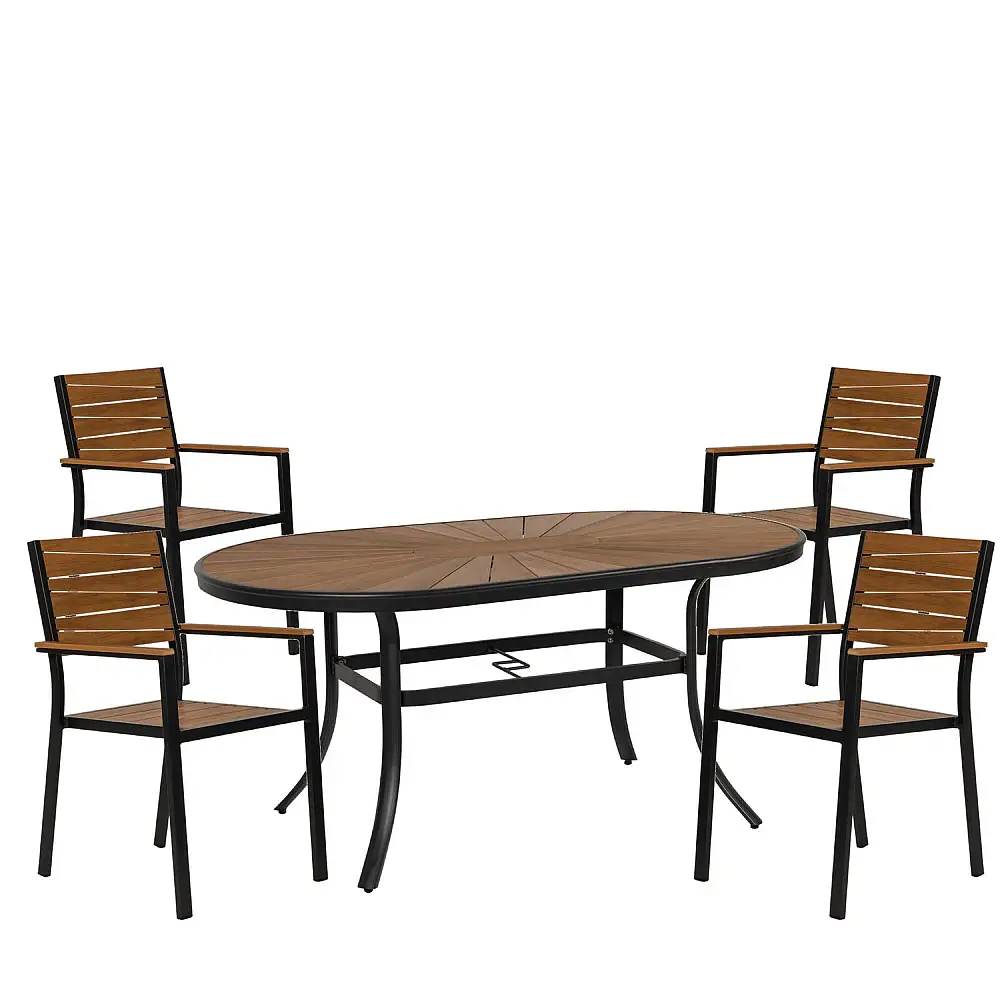 ArteLibre Σετ Τραπεζαρία Κήπου ArteLibre RUSUMO Γκρι/Καρυδί Αλουμίνιο/Ξύλο Με 4 Πολυθρόνες 14990187 - 14990187 - inde.gr