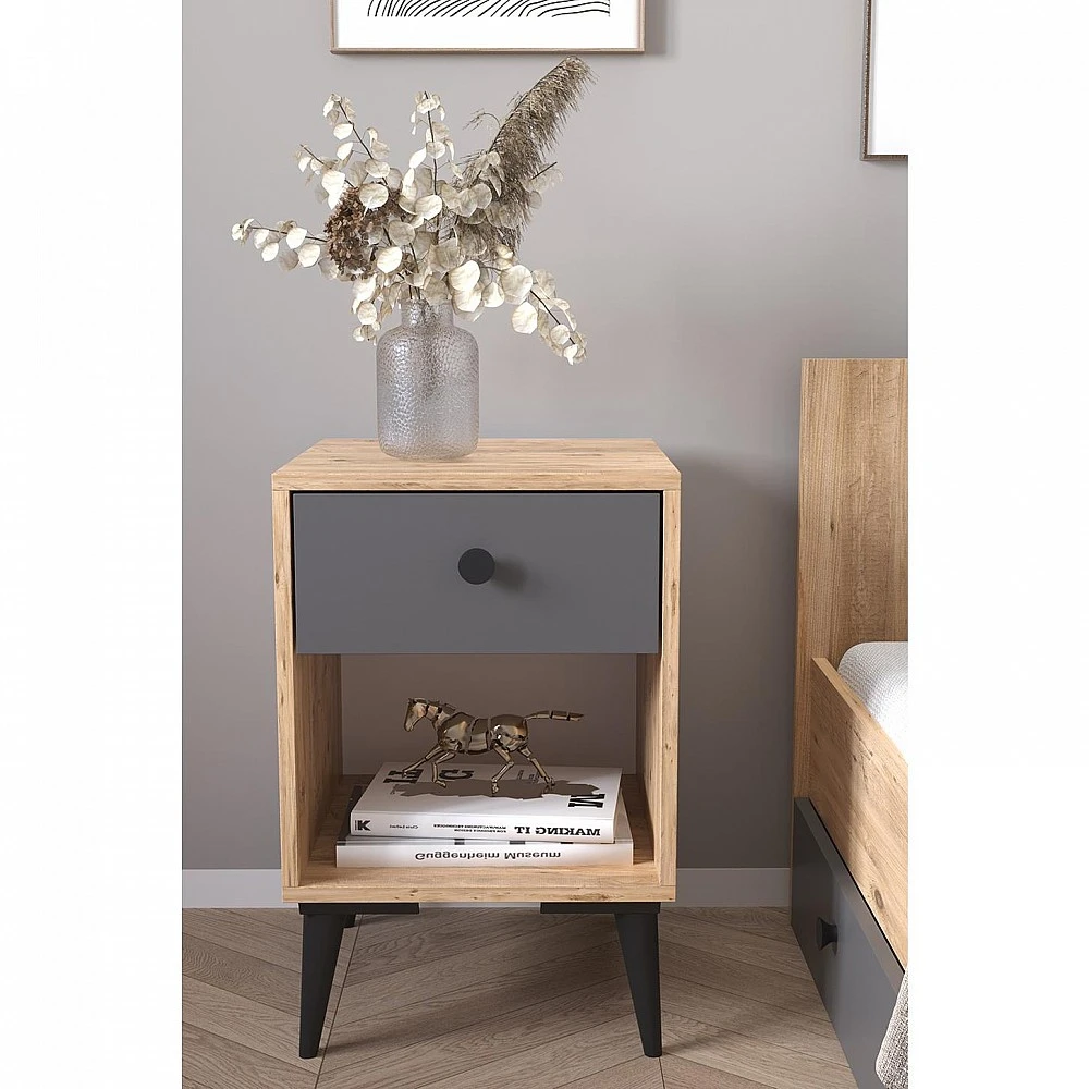 ArteLibre Κομοδίνο ArteLibre AMARI Δρυς/Ανθρακί Μοριοσανίδα 43x43x67.5cm - 14870062 - inde.gr ArteLibre Κομοδίνο ArteLibre AMARI Δρυς/Ανθρακί Μοριοσανίδα 43x43x67.5cm - 14870062 - inde.gr