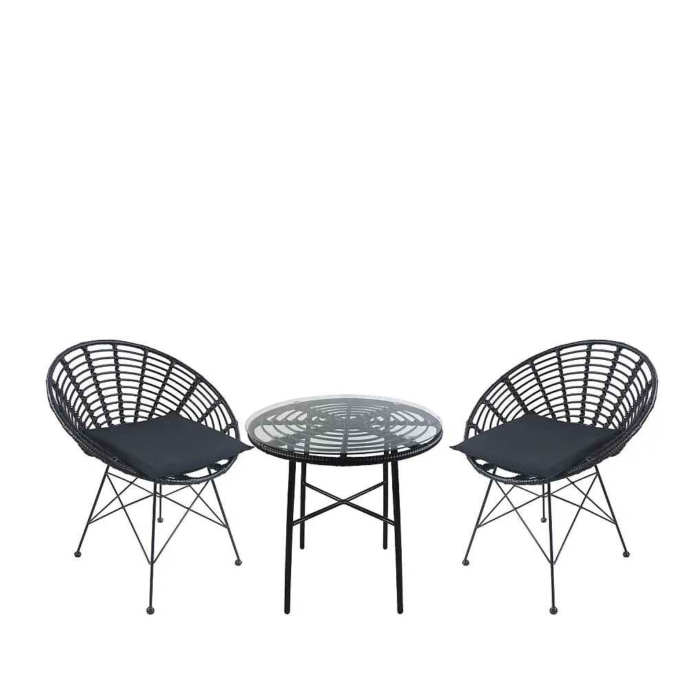 ArteLibre Σετ Τραπεζαρία Κήπου ArteLibre APPIUS Μαύρο Μέταλλο/Rattan/Γυαλί Με 2 Καρέκλες 14990388 - 14990388 - inde.gr