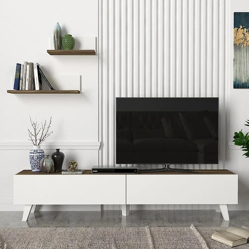 ArteLibre Έπιπλο Τηλεόρασης ArteLibre SIRNA Λευκό/Καρυδί Μοριοσανίδα/Μελαμίνη 180x31x32cm - 14410223 - inde.gr