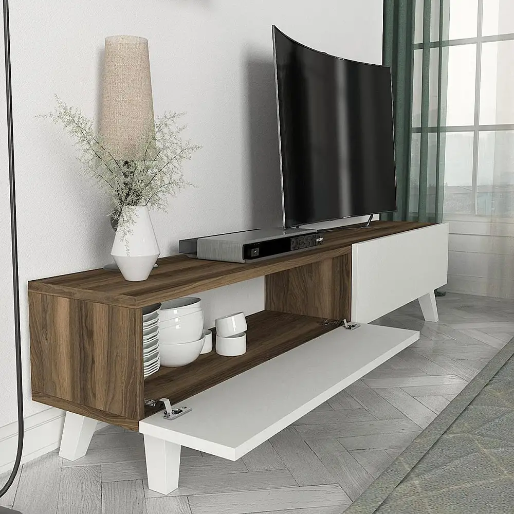 ArteLibre Έπιπλο Τηλεόρασης ArteLibre SIRNA Λευκό/Καρυδί Μοριοσανίδα/Μελαμίνη 180x31x32cm - 14410223 - inde.gr