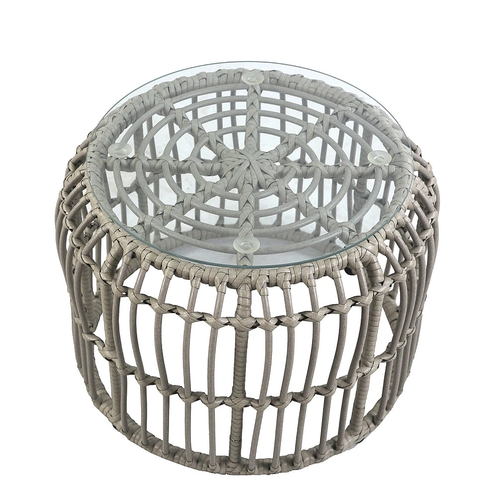 ArteLibre Τραπεζάκι Κήπου ArteLibre ALBIUS Γκρι Rattan/Μέταλλο/Γυαλί Φ50x35cm - 14510026 - inde.gr