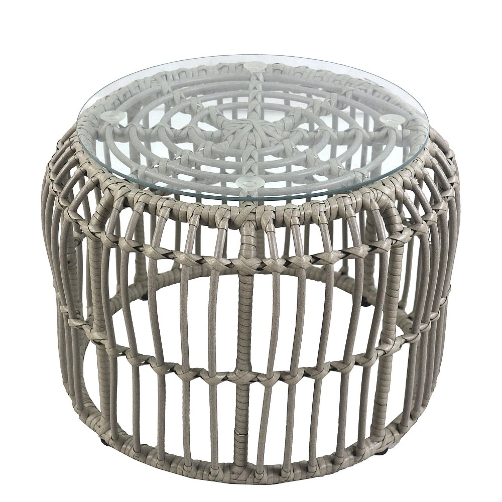 ArteLibre Τραπεζάκι Κήπου ArteLibre ALBIUS Γκρι Rattan/Μέταλλο/Γυαλί Φ50x35cm - 14510026 - inde.gr
