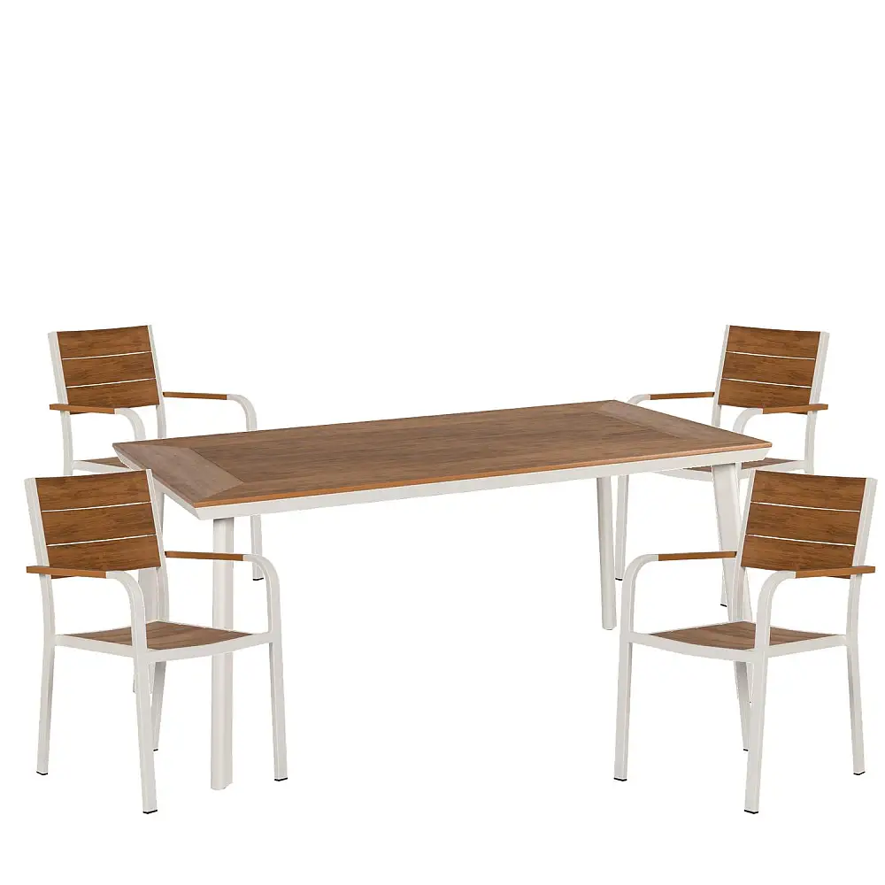 ArteLibre Σετ Τραπεζαρία Κήπου ArteLibre EPUPA Λευκό/Καρυδί Αλουμίνιο/Ξύλο Με 4 Πολυθρόνες 14990199 - 14990199 - inde.gr