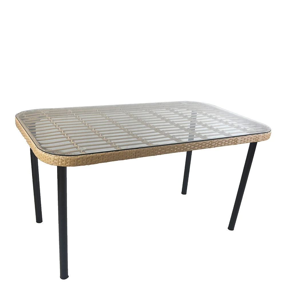 ArteLibre Τραπέζι Κήπου ArteLibre AMPIUS Φυσικό/Μαύρο Μέταλλο/Rattan/Γυαλί 160x90x73cm - 14510029 - inde.gr