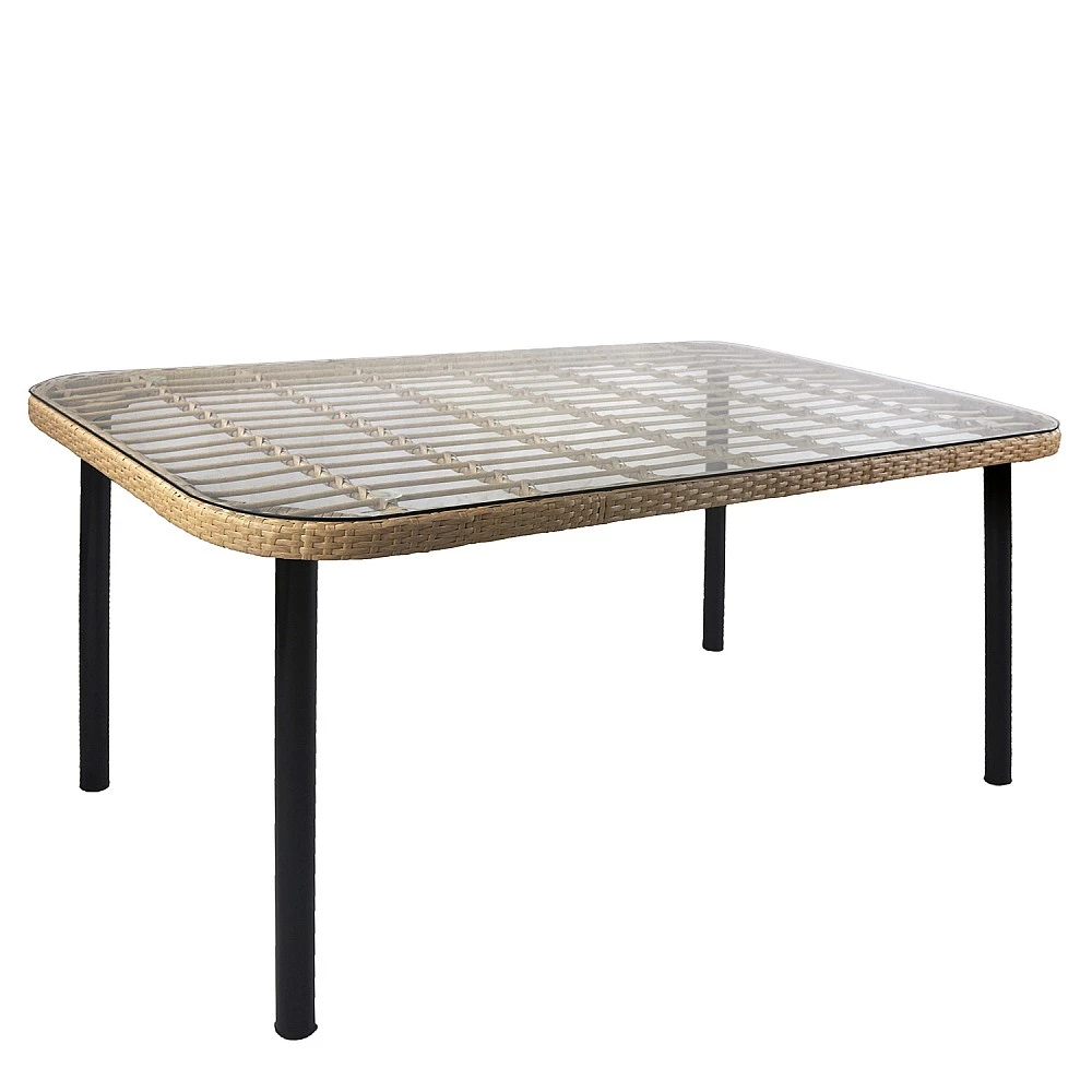ArteLibre Τραπέζι Κήπου ArteLibre AMPIUS Φυσικό/Μαύρο Μέταλλο/Rattan/Γυαλί 160x90x73cm - 14510029 - inde.gr
