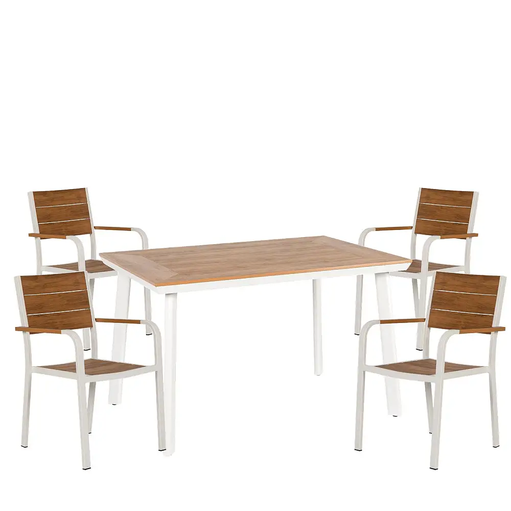 ArteLibre Σετ Τραπεζαρία Κήπου ArteLibre EPUPA Λευκό/Καρυδί Αλουμίνιο/Ξύλο Με 4 Πολυθρόνες 14990202 - 14990202 - inde.gr