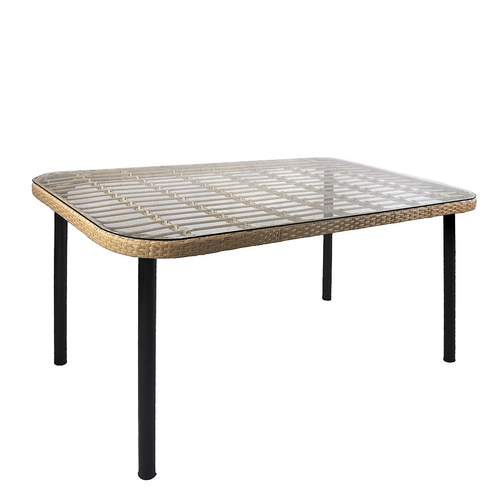 ArteLibre Τραπέζι Κήπου ArteLibre AMPLAS Φυσικό/Μαύρο Μέταλλο/Rattan/Γυαλί 140x80x73cm - 14510032 - inde.gr