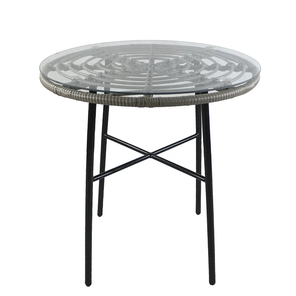 ArteLibre Τραπέζι Κήπου ArteLibre APPIUS Γκρι/Μαύρο Μέταλλο/Rattan/Γυαλί 70x70x74cm - 14510042 - inde.gr