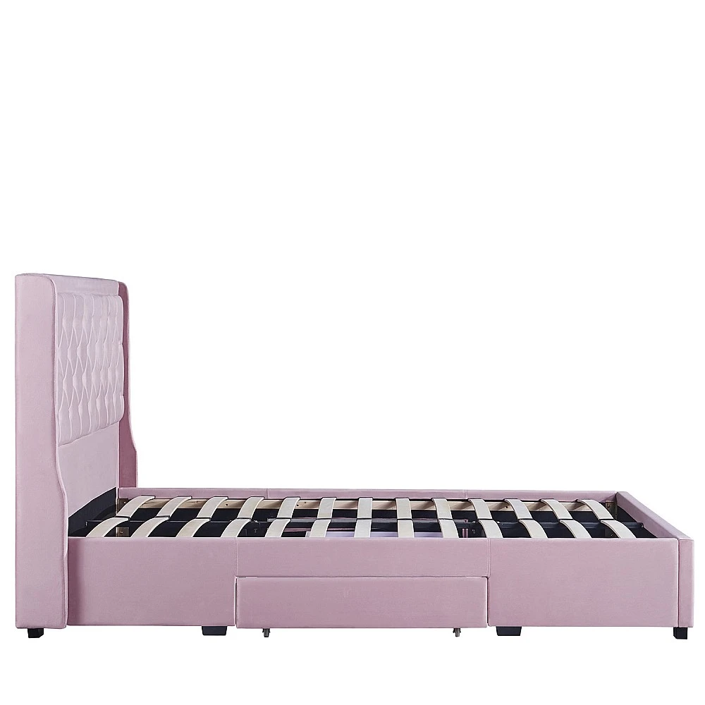 ArteLibre Κρεβάτι Διπλό ArteLibre ANNONA Ανοιχτό Ροζ Βελούδο 217x175x117.5cm (Στρώμα 160x200cm) - 14920006 - inde.gr