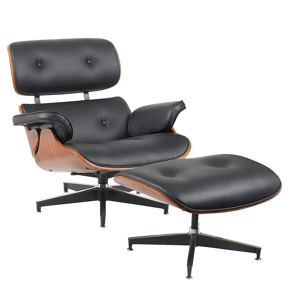 ArteLibre Πολυθρόνα Relax ArteLibre MIREN Με Υποπόδιο Μαύρο/Καφέ Ξύλο/PU 82x92x78cm - 15330023 - inde.gr