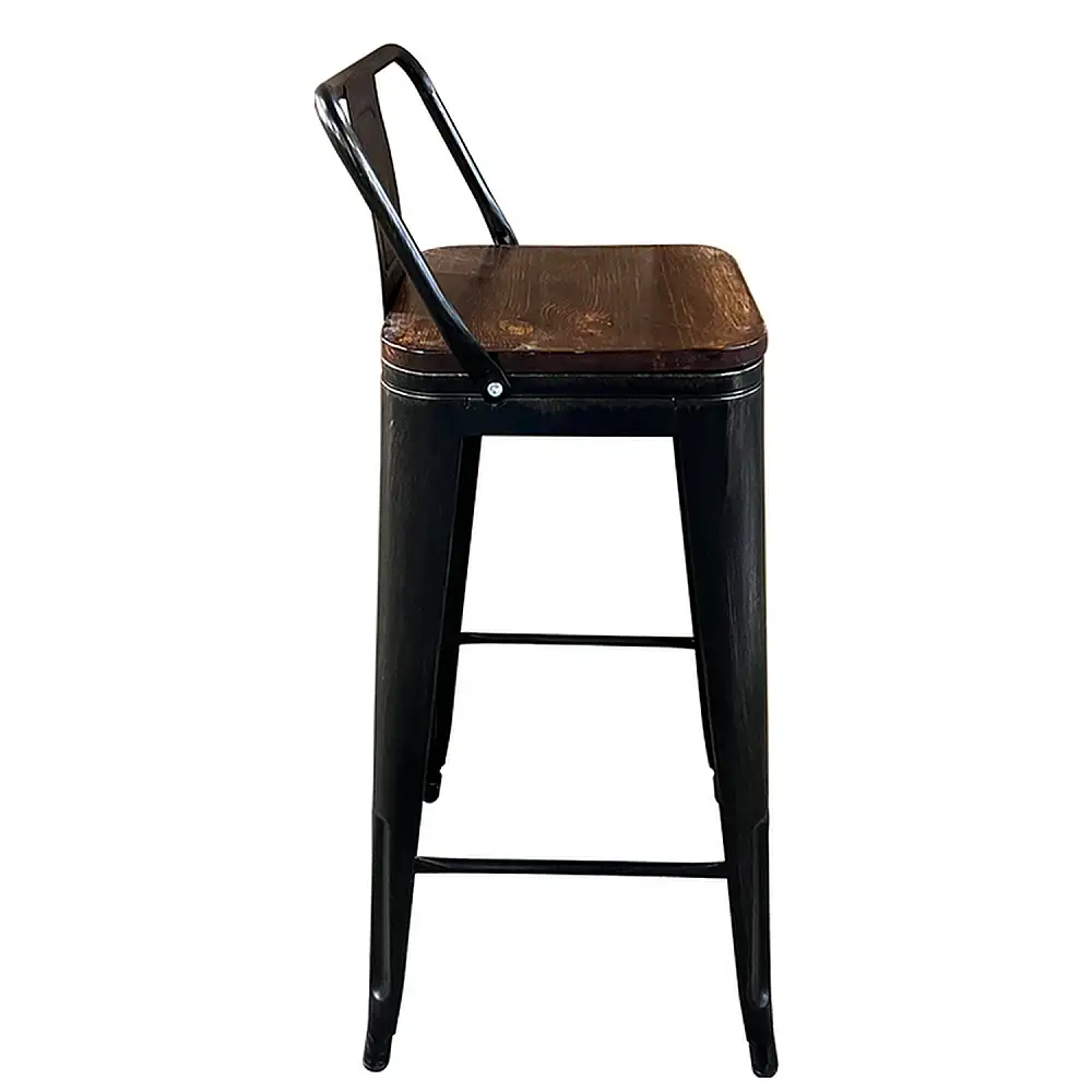 ArteLibre Σκαμπό Bar ArteLibre Βιομηχανικού Τύπου Vintage MOLERO II Μαύρο Αντικέ/Καφέ Μέταλλο/Ξύλο 44x44x94cm - 14600134 - inde.gr