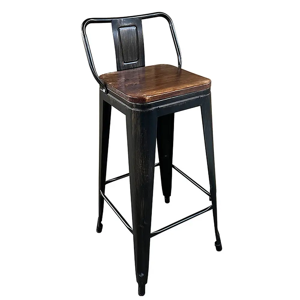 ArteLibre Σκαμπό Bar ArteLibre Βιομηχανικού Τύπου Vintage MOLERO II Μαύρο Αντικέ/Καφέ Μέταλλο/Ξύλο 44x44x94cm - 14600134 - inde.gr