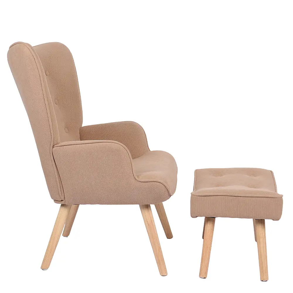 ArteLibre Πολυθρόνα Μπερζέρα Με Υποπόδιο ArteLibre ANIDORI Ανοιχτό Καφέ Ύφασμα/Ξύλο 73x69x96cm - 14770067 - inde.gr