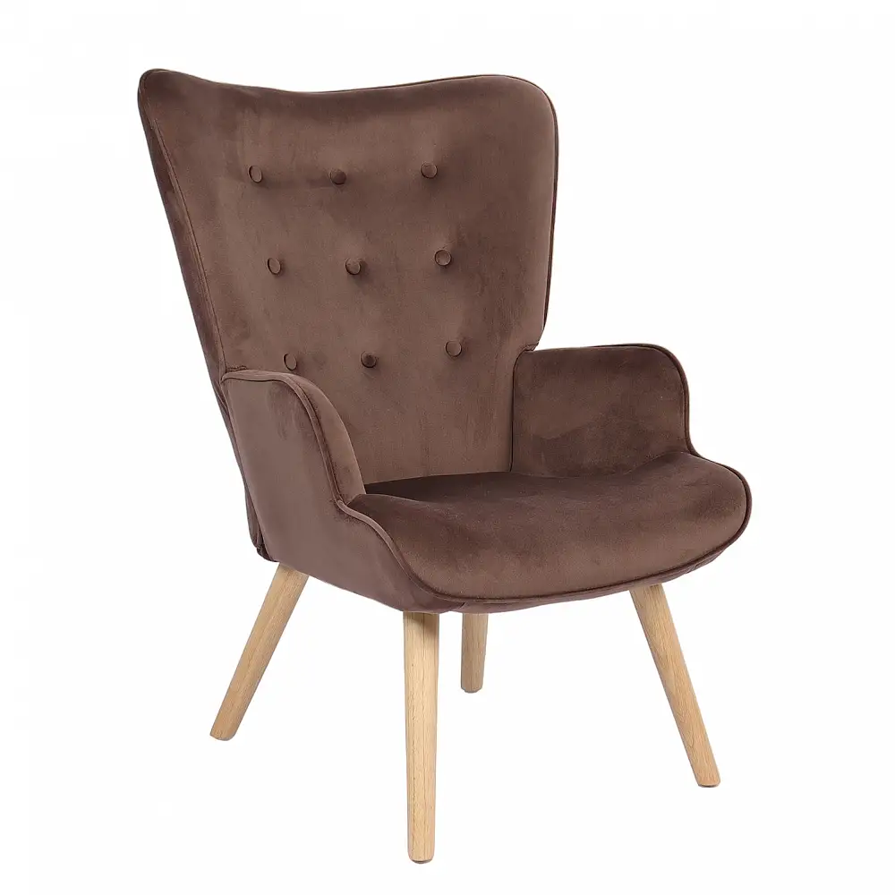 ArteLibre Πολυθρόνα ArteLibre MARION Καφέ Βελούδο/Ξύλο 73x69x96cm - 14770069 - inde.gr