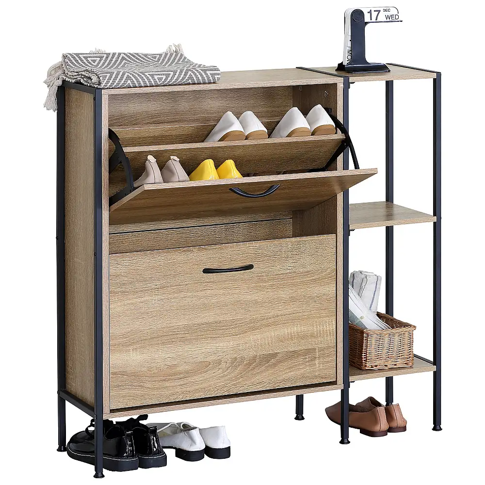 ArteLibre Παπουτσοθήκη ArteLibre ALDERWYN Με Πλαϊνό Ράφι Δρυς/Μαύρο Μοριοσανίδα/Μέταλλο 88x24x87cm - 15340022 - inde.gr