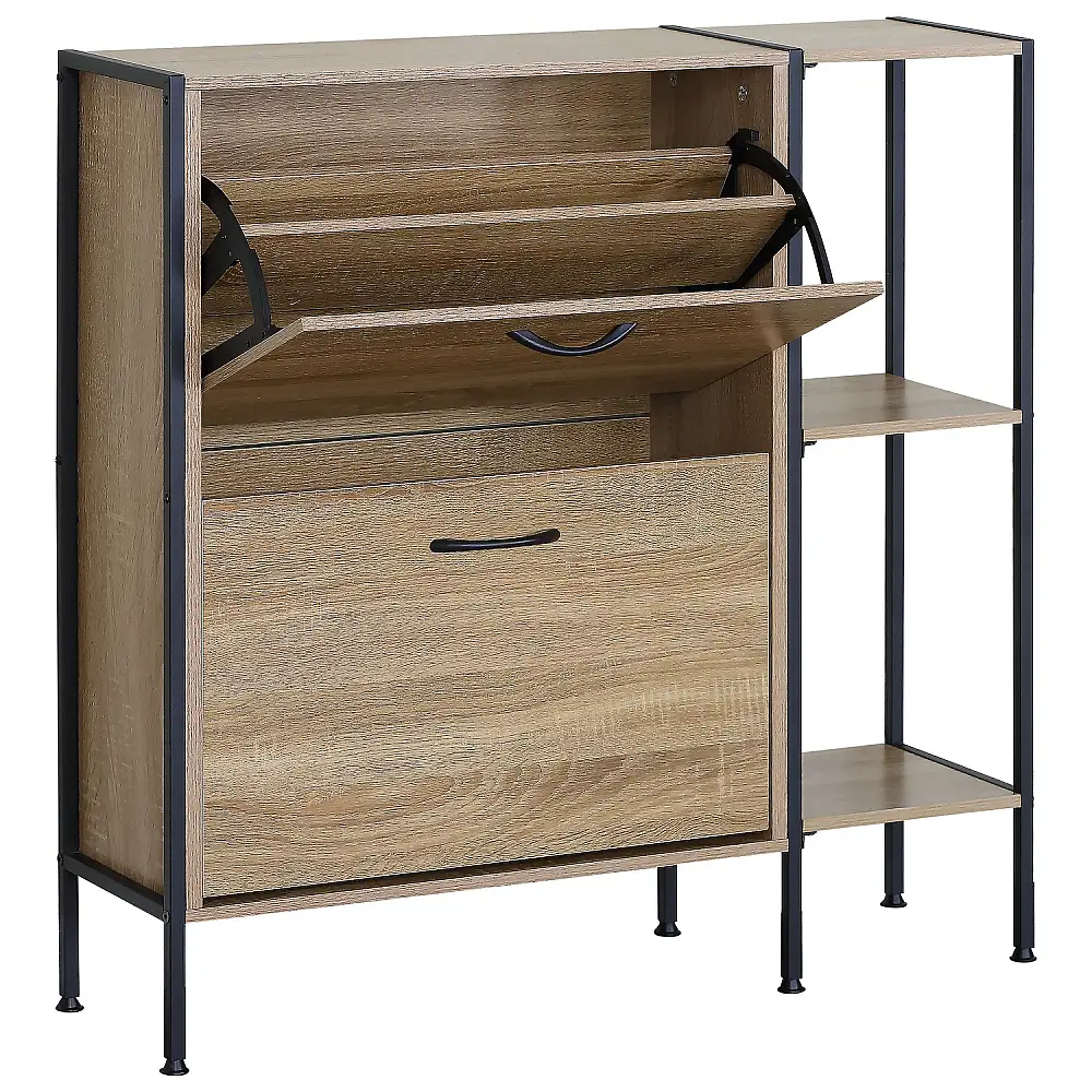 ArteLibre Παπουτσοθήκη ArteLibre ALDERWYN Με Πλαϊνό Ράφι Δρυς/Μαύρο Μοριοσανίδα/Μέταλλο 88x24x87cm - 15340022 - inde.gr