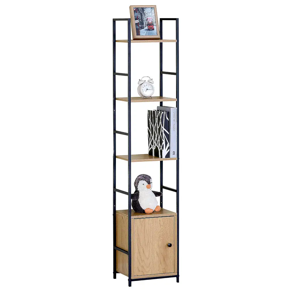 ArteLibre Ραφιέρα ArteLibre ELRIDGE Με Ντουλάπι Δρυς/Μαύρο Μοριοσανίδα/Μέταλλο 29.1x23.5x144cm - 15340029 - inde.gr