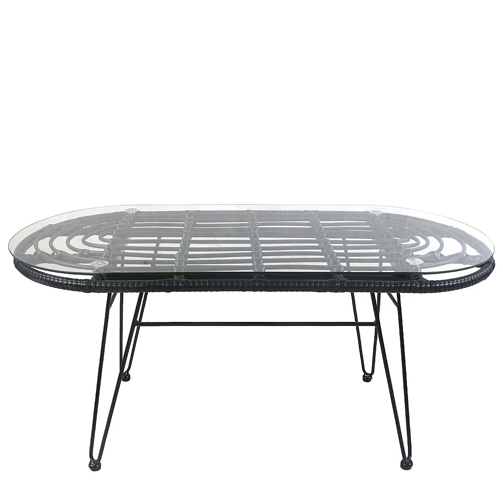ArteLibre Τραπέζι Κήπου ArteLibre ARRIUS Μαύρο Μέταλλο/Rattan/Γυαλί 100x45x46cm - 14510049 - inde.gr