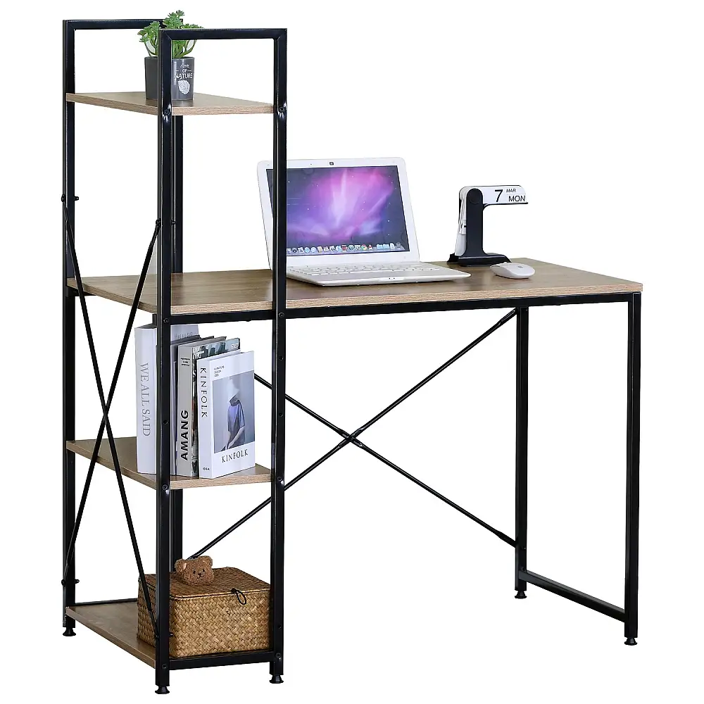 ArteLibre Γραφείο ArteLibre JORVIK Με Ράφια Δρυς/Μαύρο Μοριοσανίδα/Μέταλλο 100x52x120cm - 15340035 - inde.gr