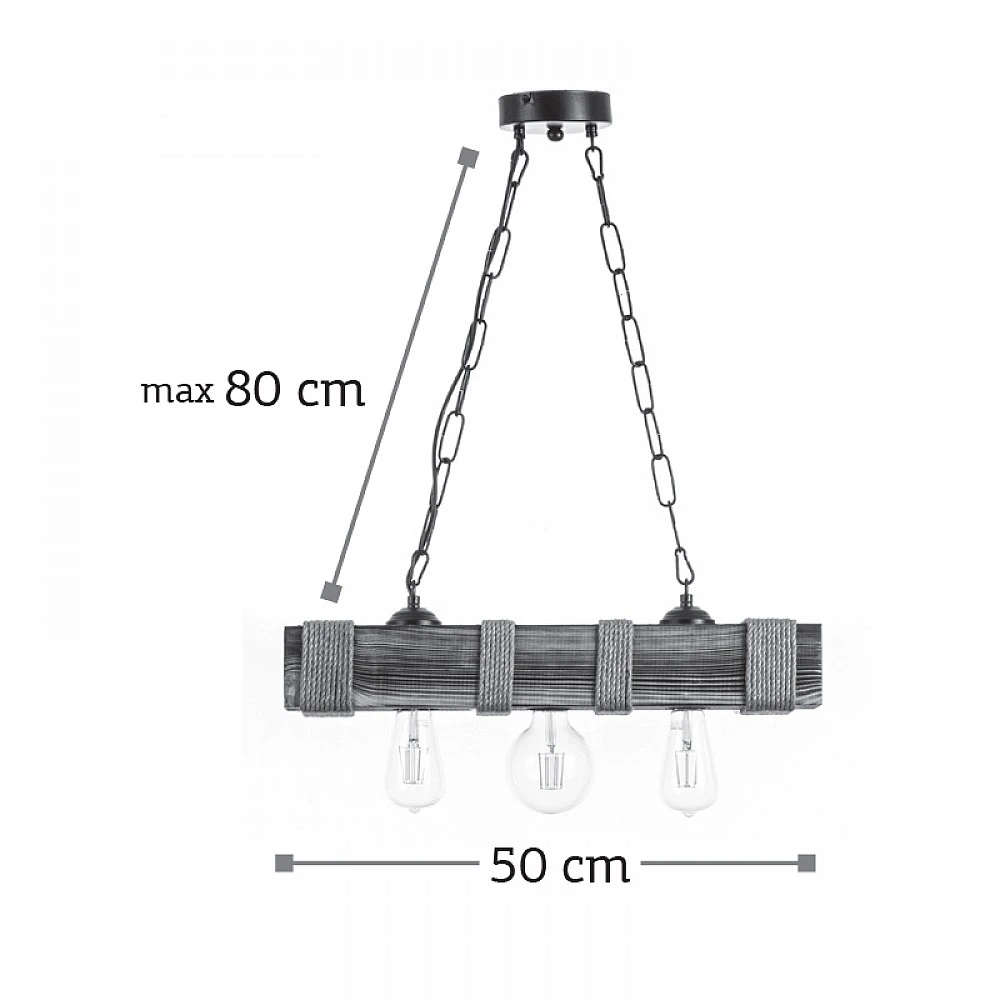 InLight Κρεμαστό φωτιστικό από ξύλο και σχοινί 3XE27 D:50cm (5318-3)