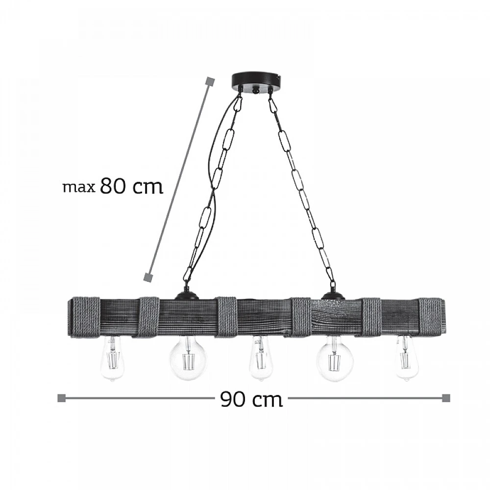 InLight Κρεμαστό φωτιστικό από ξύλο και σχοινί 5XE27 D:90cm (5318-5)