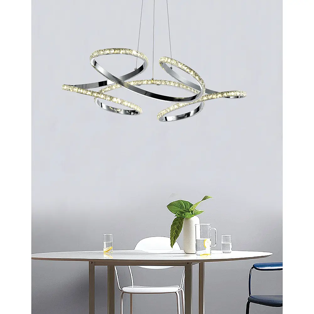 InLight Κρεμαστό φωτιστικό LED 85W 4000K από χρώμιο αλουμίνιο και κρύσταλλα D:60cm (6181-Χρώμιο)